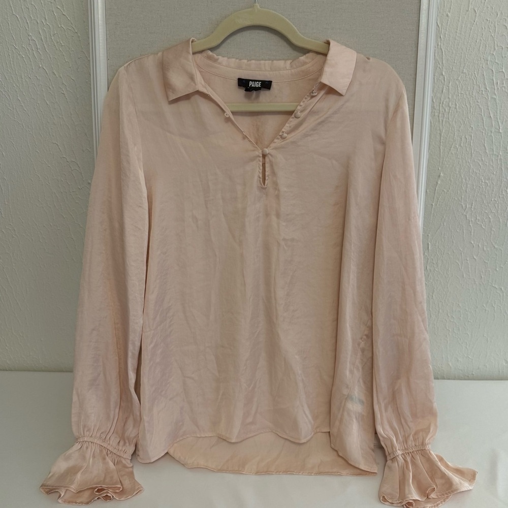 PAIGE RESA Blouse Pink Puff Sleeve Polo Blouse - Picture 2 of 7